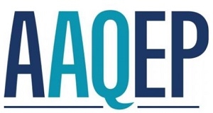 AAQEP logo in light and dark blue