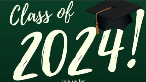 Illustration of a cap and tassel sitting on text reading "Class of 2024"