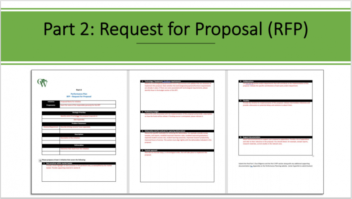 Slide with a sample RFP filled out in red text