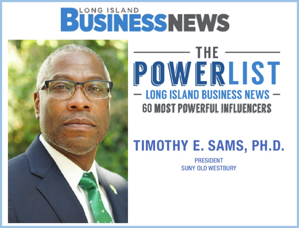 Photo of President Sams with "Power List" logo included