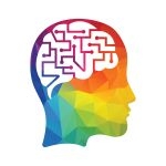 brain shown as circuits inside a rainbow-colored silhouette of a head 