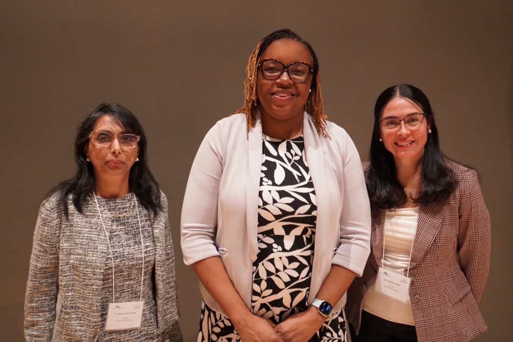 Photo of ICaRE Director Dr, Manya Mascareno, ICaRE keynote speaker Dr. Nyasha Chambwe, and Dr, Maria Zulema Cabail