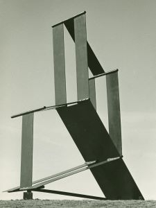 Sculpture of interlocking squares made of steel