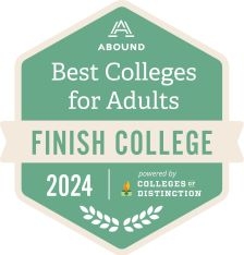 Green badge that reads Best Colleges for Adults