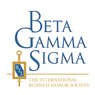Honor society name in blue and gold text with flag depicting its initials