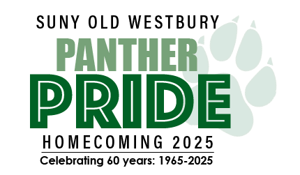 Logo in varied shades of green that reads SUNY Old Westbury Panther Pride Homecoming 2025, Celebrating 60 Years: 1965-2025