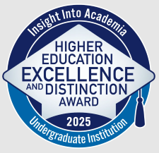 Blue and white circular seal with text reading Higher Education Excellence in Diversity Award 2025 Undergraduate Institution