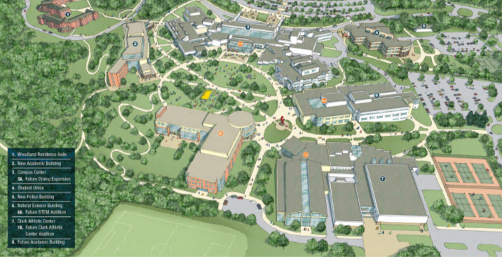 Illustration of aerial view of proposal for future campus facilities