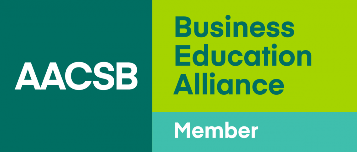 Green and teal logo of AACSB International