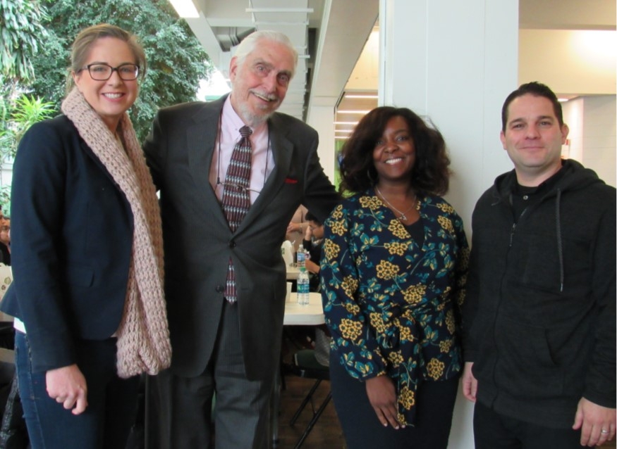 School of Business faculty members Marissa Hoffman, Art Samansky, and Shalei Simms with judge Brian Berkery, owner of Creative Vibe Advertising and a graduate of SUNY Old Westbury.