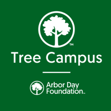 white text on green field that reads Three Campus 2024 The Arbor Day Foundation