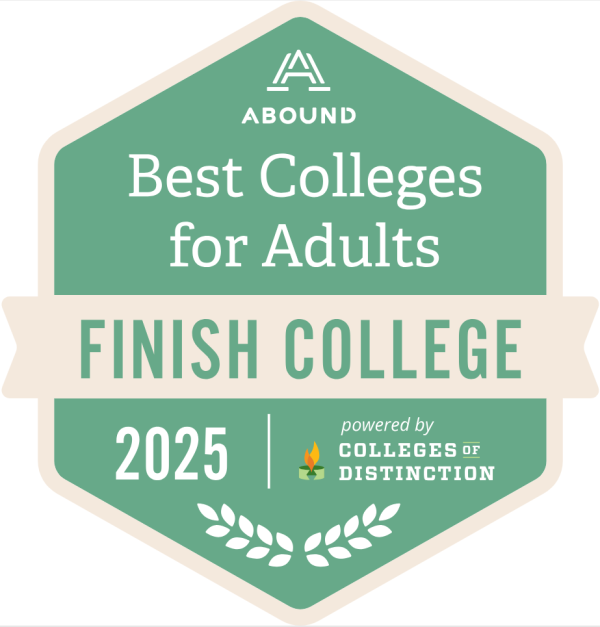 Green badge with text reading best colleges for adults