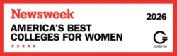 Red and black logo that reads Newsweek 2026 America's Best College for Women