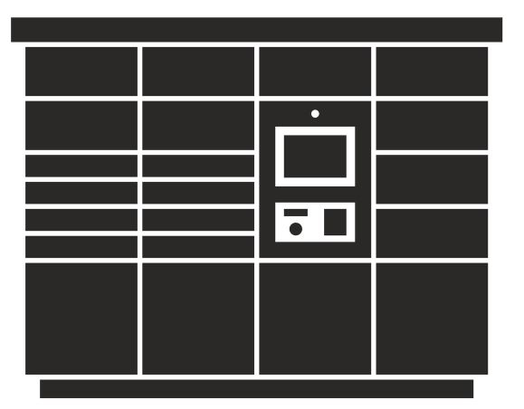 Black and white illustration of a parcel locker