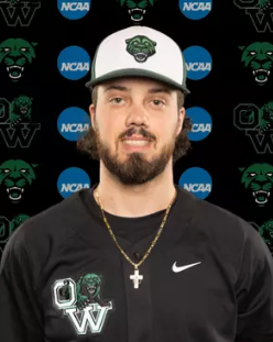 White male with beard wearing a white baseball cap featuring a black panther illustration