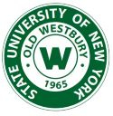Circular green and white image with a bold W in the center, text in two rings around the center reading State University of New York Old Westbury 1965