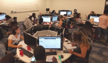 Math redesign lab students working on computers