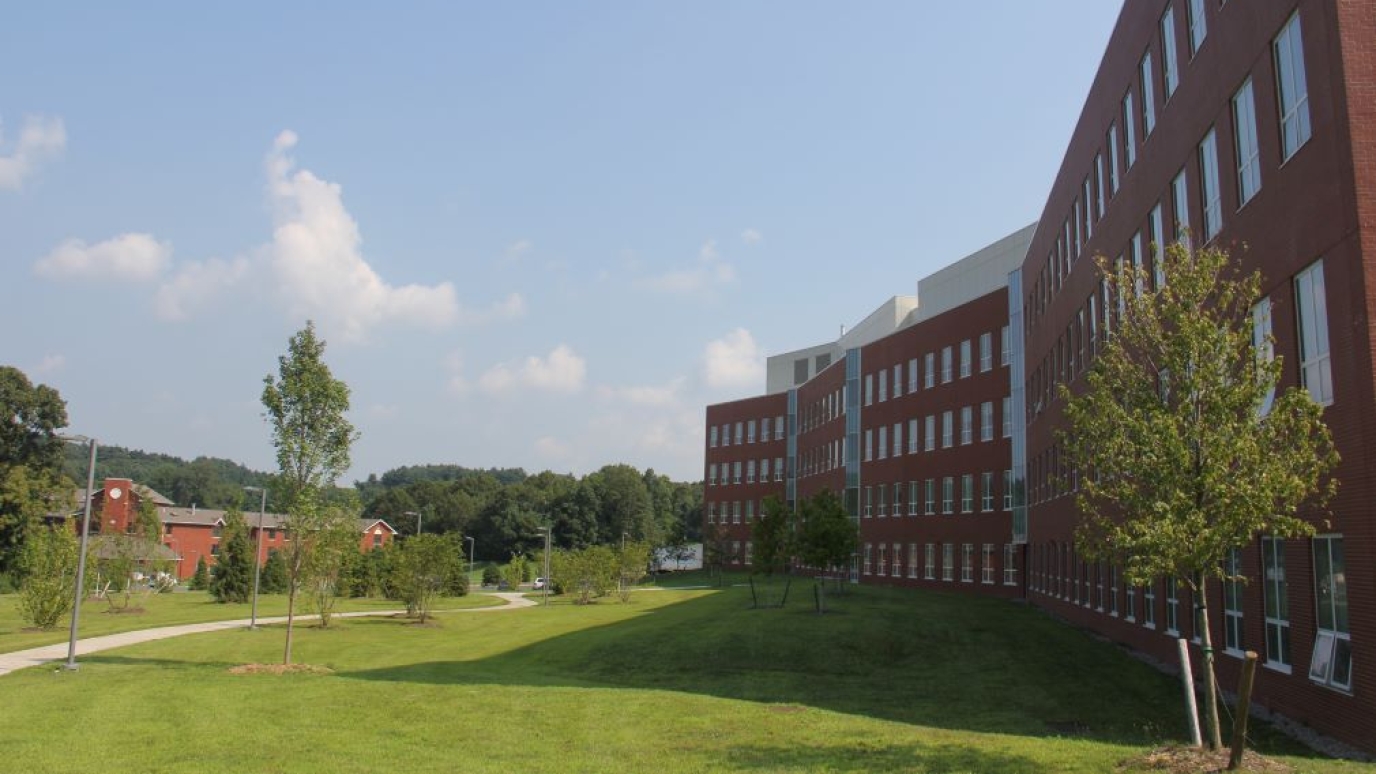 The NAB building in profile looking towards the Woodlands Halls