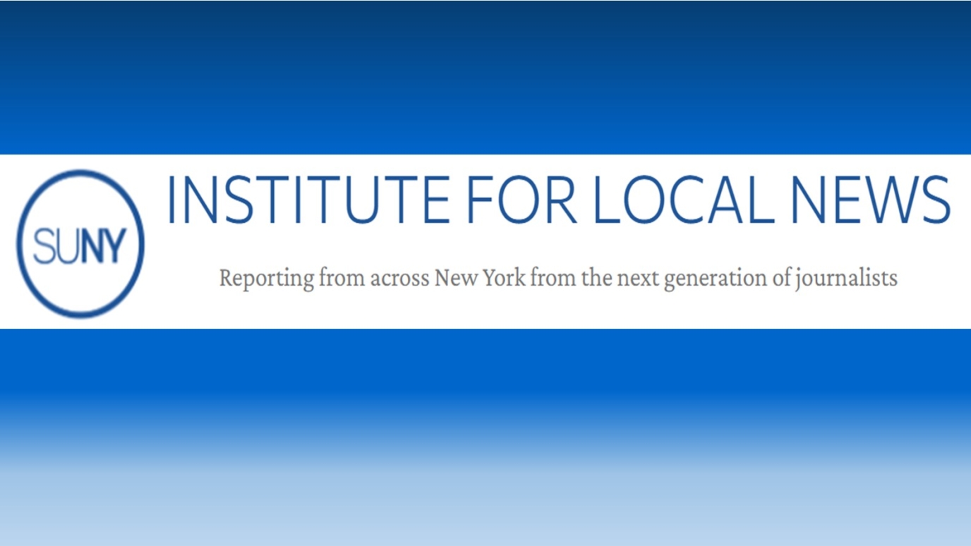 Blue and white logo that reads SUNY Institute for Local News
