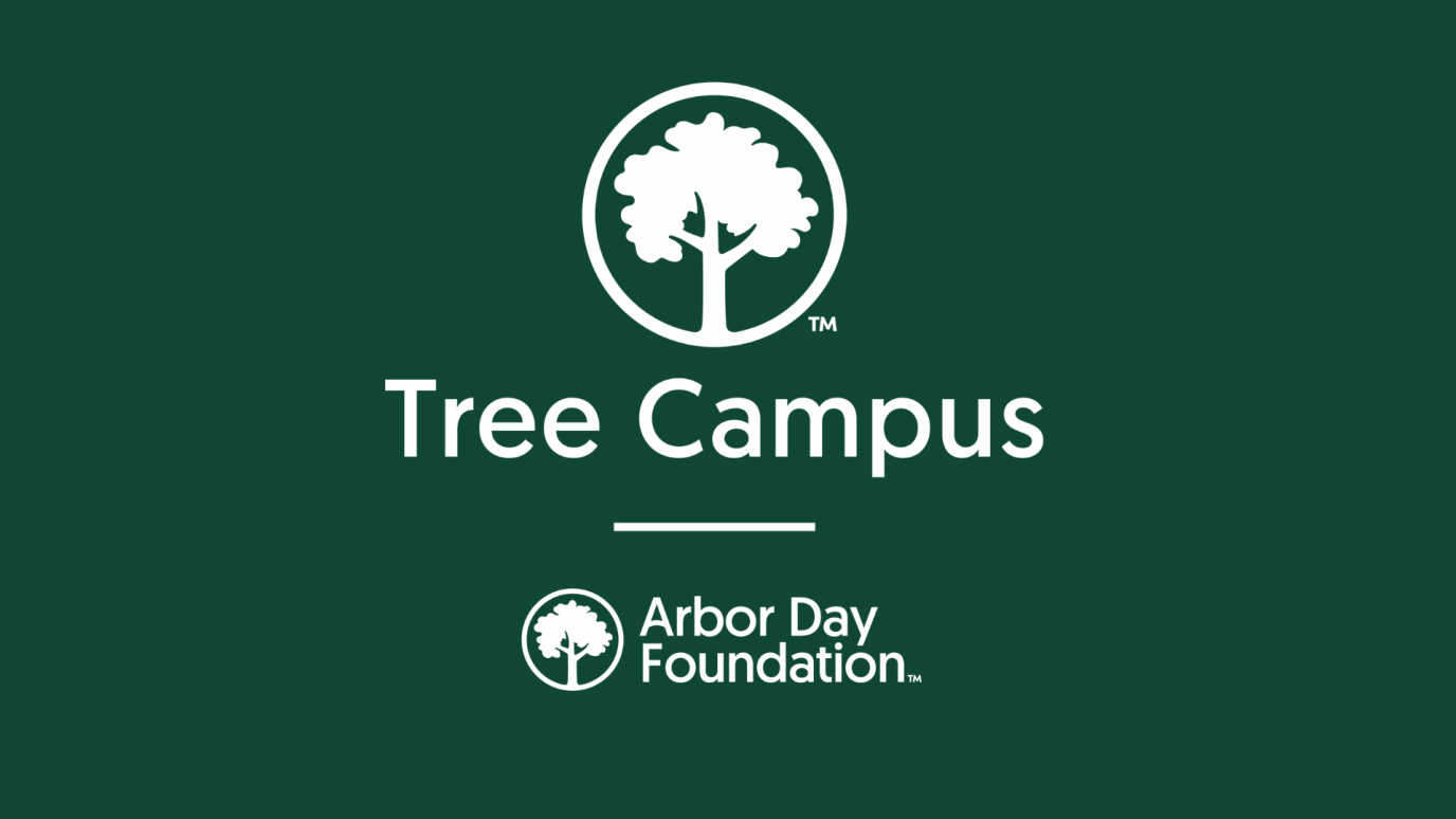 white text on green field that reads Three Campus 2024 The Arbor Day Foundation