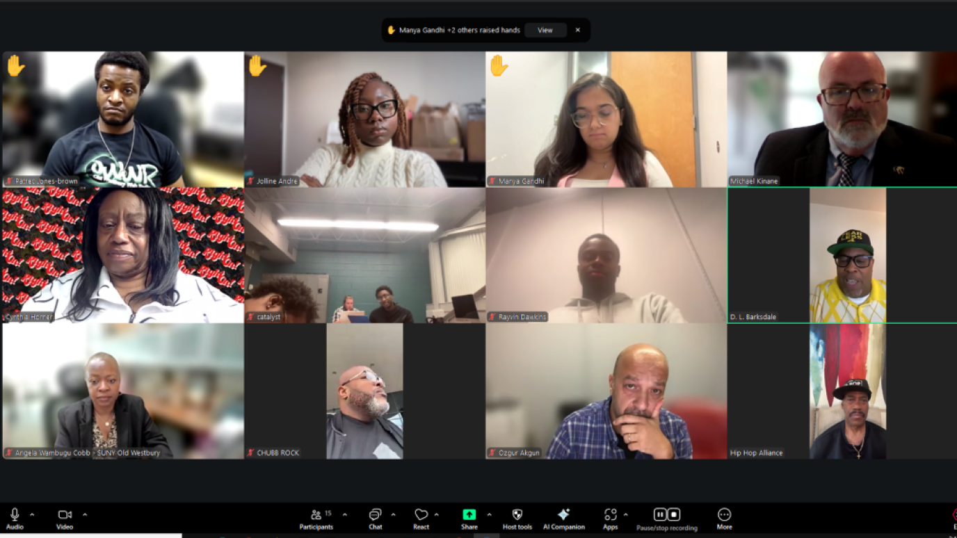Zoom screen showing 12 people of diverse backgrounds