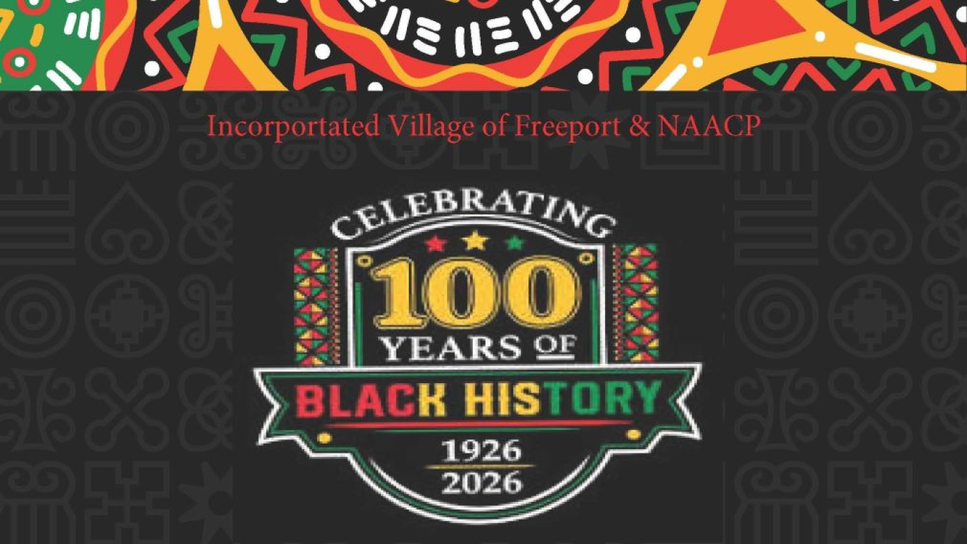 Logo that reads 100 anniversary Black History Month Village of Freeport