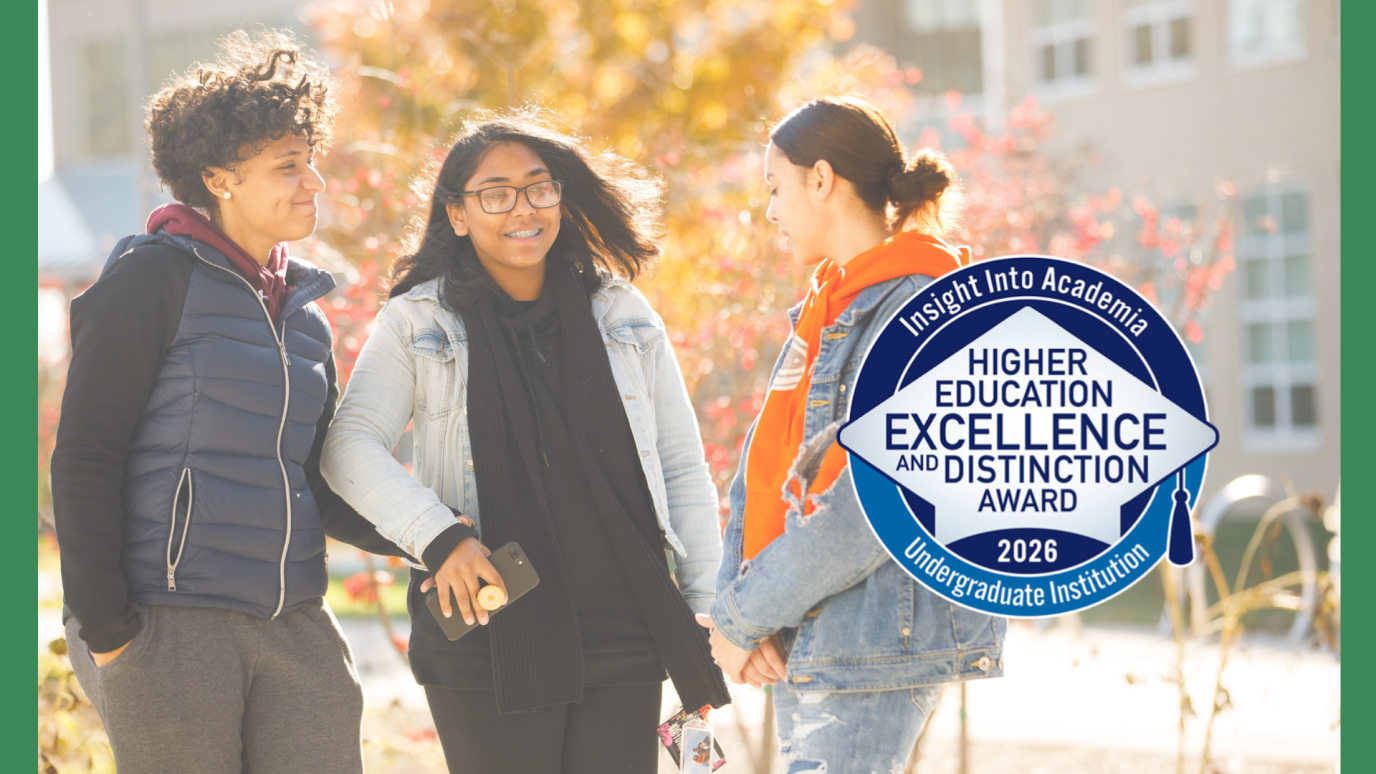 Photo of three women of color on a fall day with a blue and white HEED 2026 logo superimposed over it