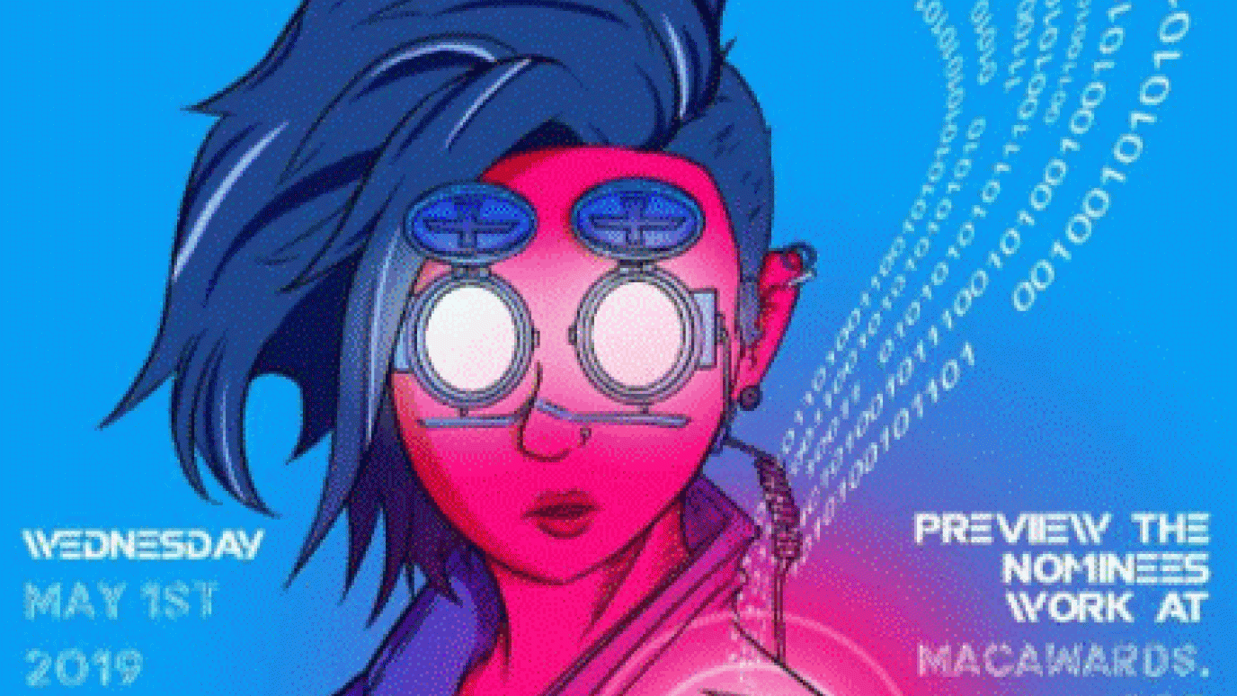 2019 event poster with anime robotic student holding an orb