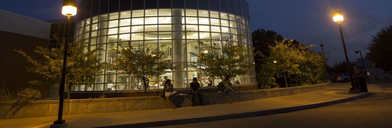 The Student Union lit up at night