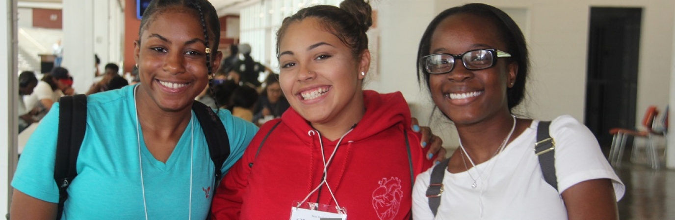 Three female students at Orientation