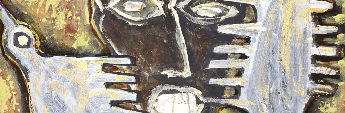 Artist's rendition of a mask with doves