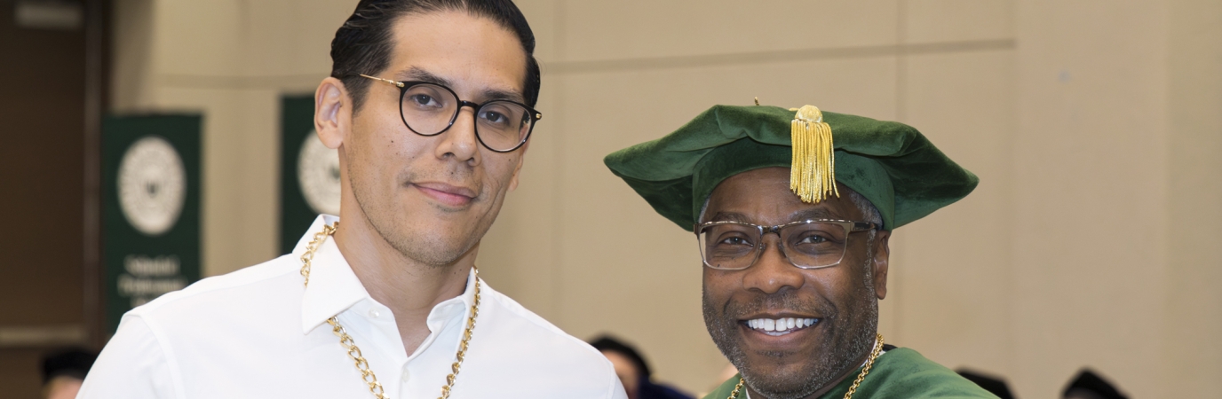 President's Medal for Scholarship winner Willie N. Verastegui with President Dr. Timothy E. Sams