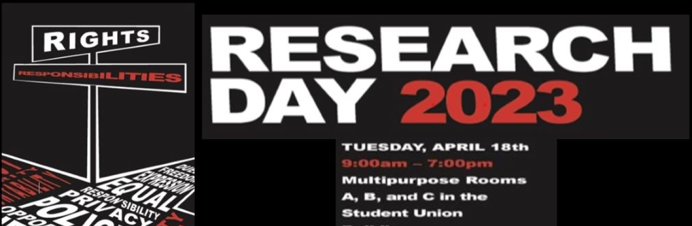 Black background with red and white text that reads Research Day 2023, April 18, Student Union Multipurpose Room