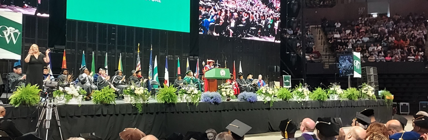 The commencement stage at the Nassau Coliseum