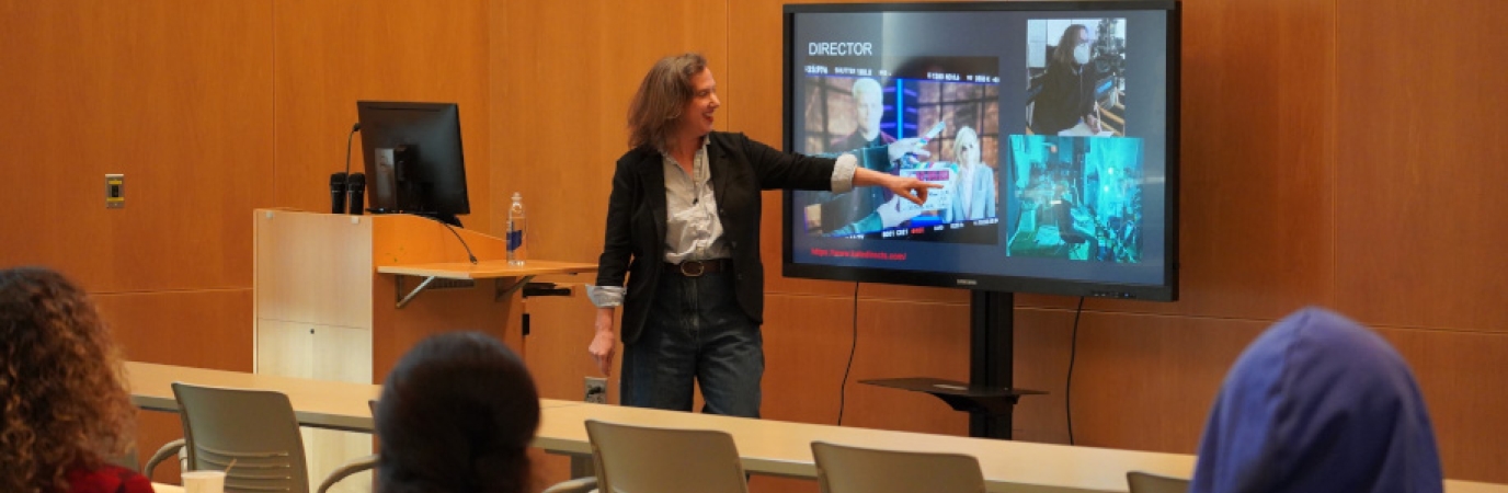 Photo of Cinematographer Kate Phelan speaking to students