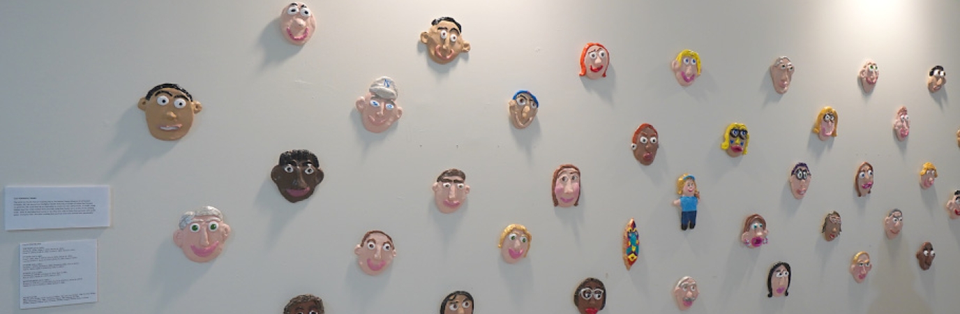ACLD Art Exhibition Photo of Paper-Mache self portraits at the ACLD Art Exhibition at SUNY Old Westbury