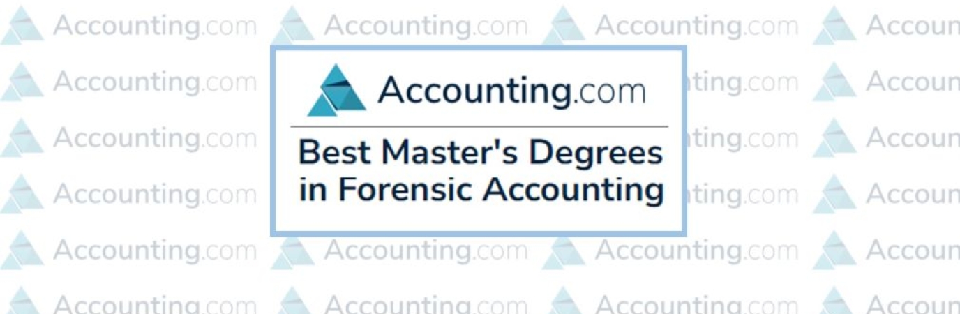 accounting.com logo in shades of blue with text reading "Best Graduate Degrees in Forensic Accounting"