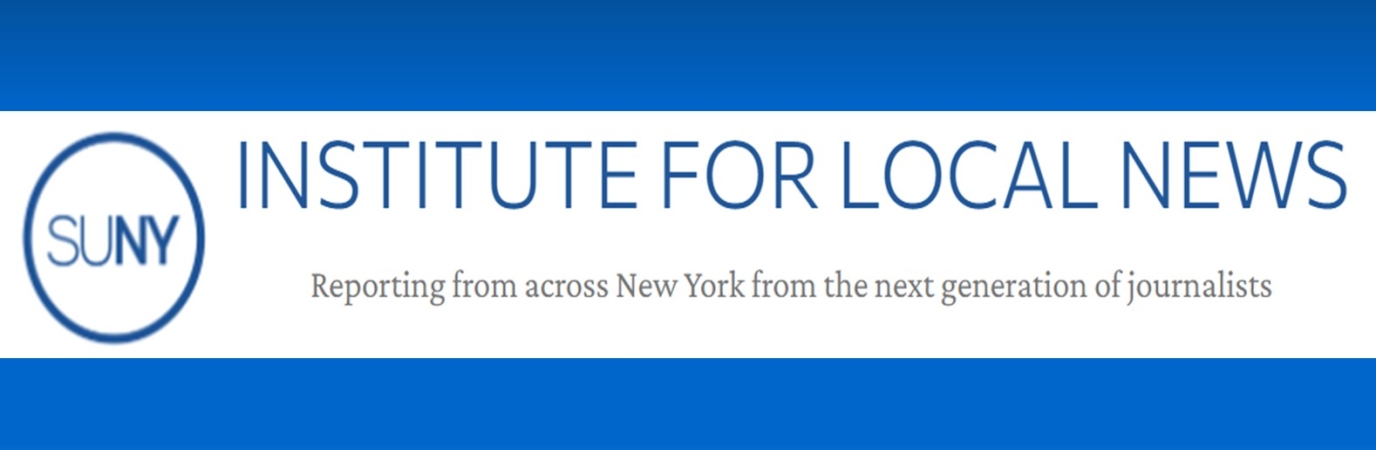 Blue and white logo that reads SUNY Institute for Local News