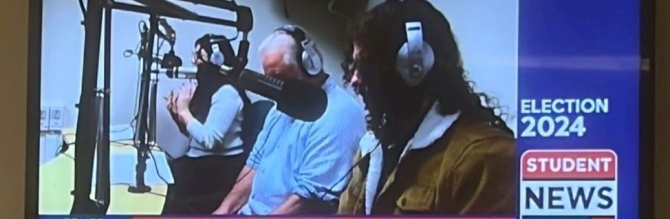 Three people from diverse backgrounds shown on TV
