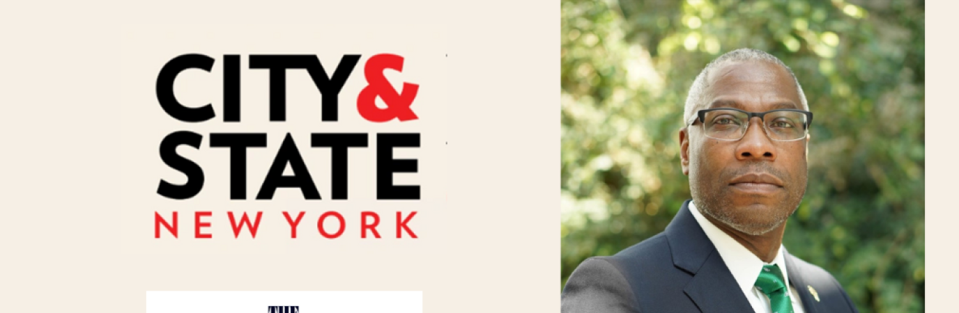 Black man in suit alongside two logos reading "City & State" and "2025 Trailblazers in Higher Education"
