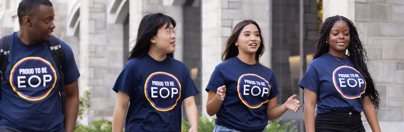four students in EOP tshirt walking together