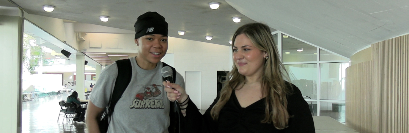 Reporter Despina Drakopoulos interviewing a fellow student