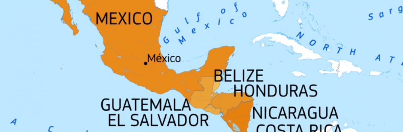Map showing the nations of Central America
