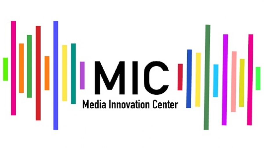 MIC logo with vertical colorful lines