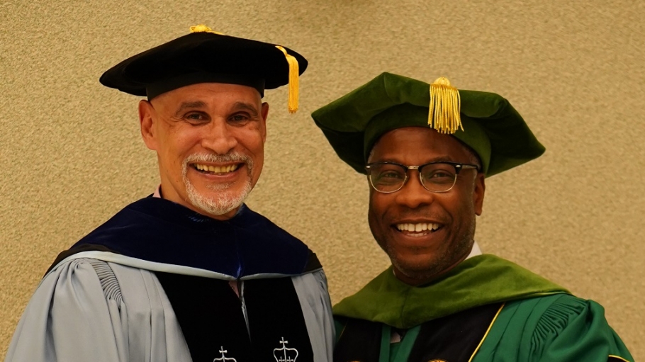 Professor Millan with President Sams in academic regalia