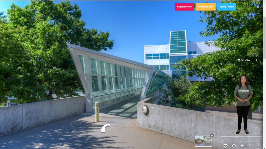 Outside Campus Center as shown on Virtual Tour