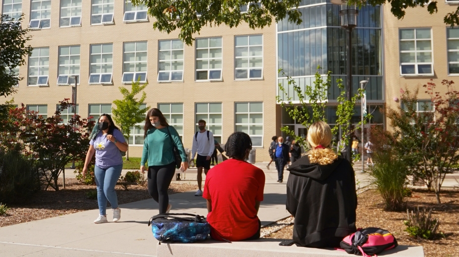 Students walking outside the NAB