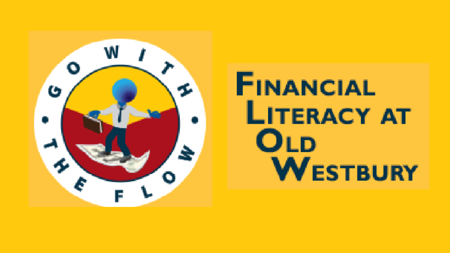 Yellow banner with Bubble man logo that reads Financial Literacy at Old Westbury
