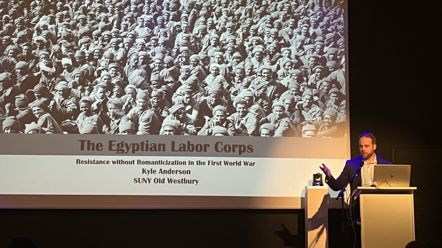 Kyle Anderson speaking about his research on Egyptian Labor Corps in Ypres, Belgium 