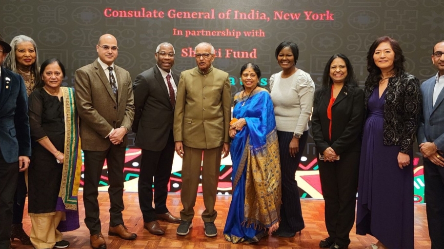 President Sams with representatives of the Consulate General of India and the Shanthi Fund